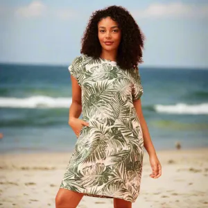 Leaf Print Shift Dress - Green