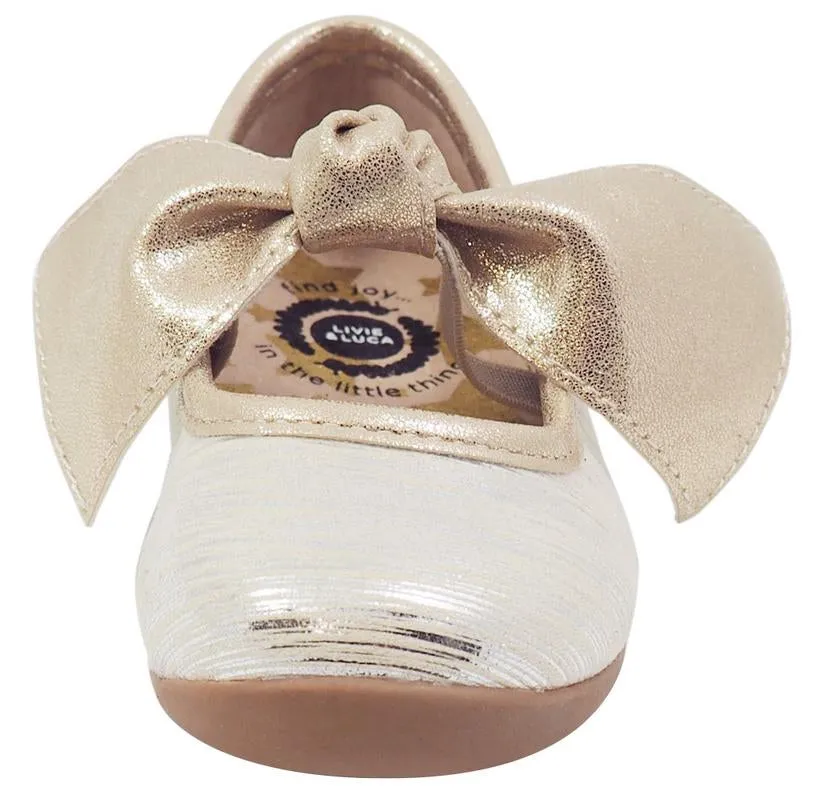 Livie & Luca Girl's Mary Jane with Light Gold Trim, Cream Tinsel