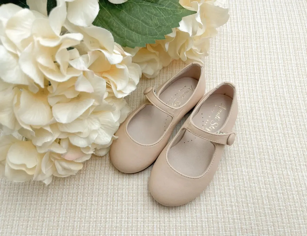 London- Beige Leather Mary Jane Shoes