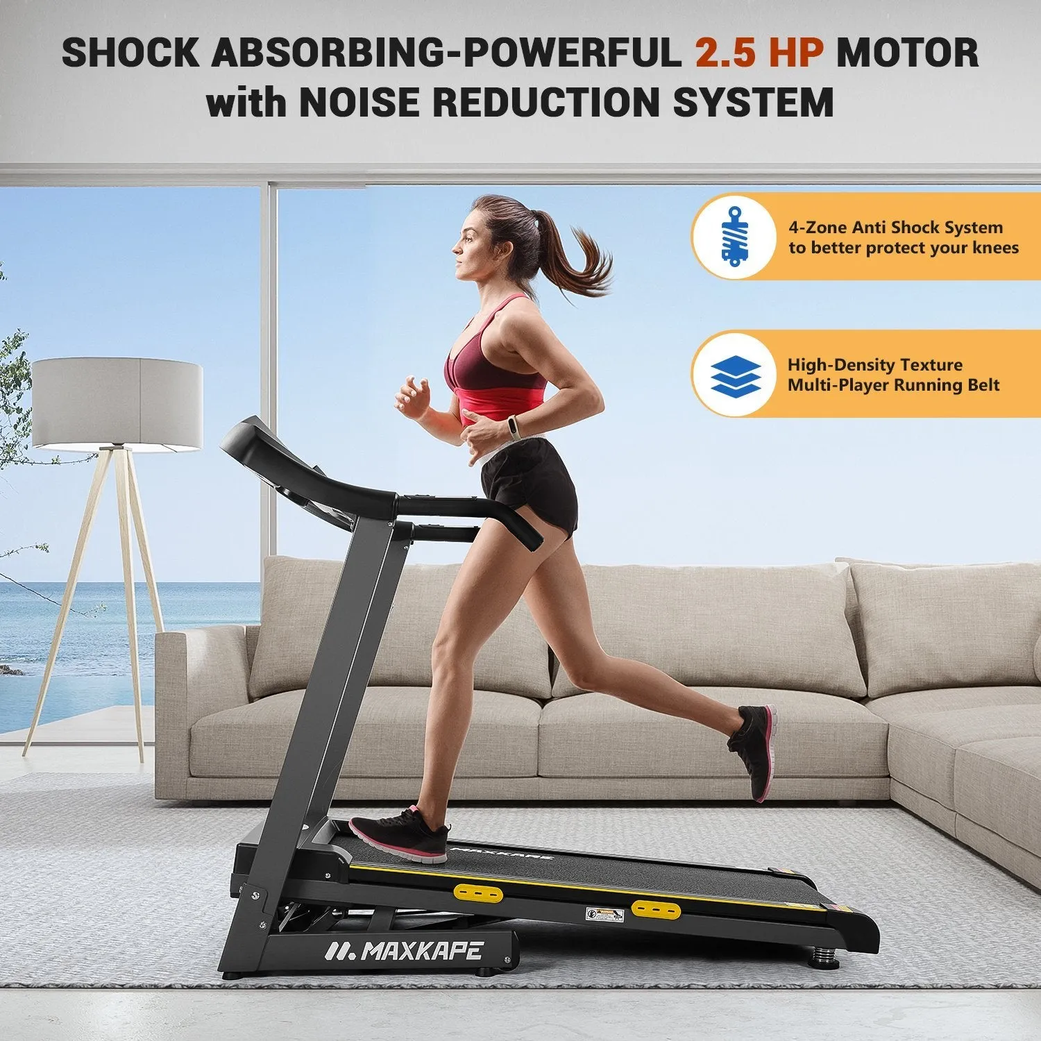 MaxKare Treadmill Auto Incline Folding Treadmill for Home with 12-Level Adjustment,15 Preset Training Programs on Large LCD Display and 2.5HP Power 8.5MHP Max Speed for Office Workout