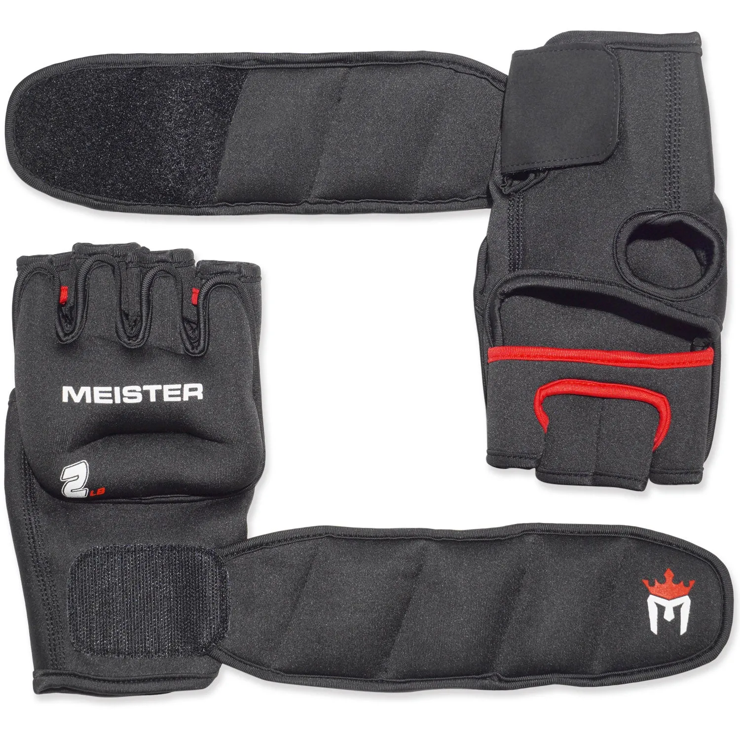 Meister 2lb Neoprene Weighted Gloves - Black/Red (Pair)