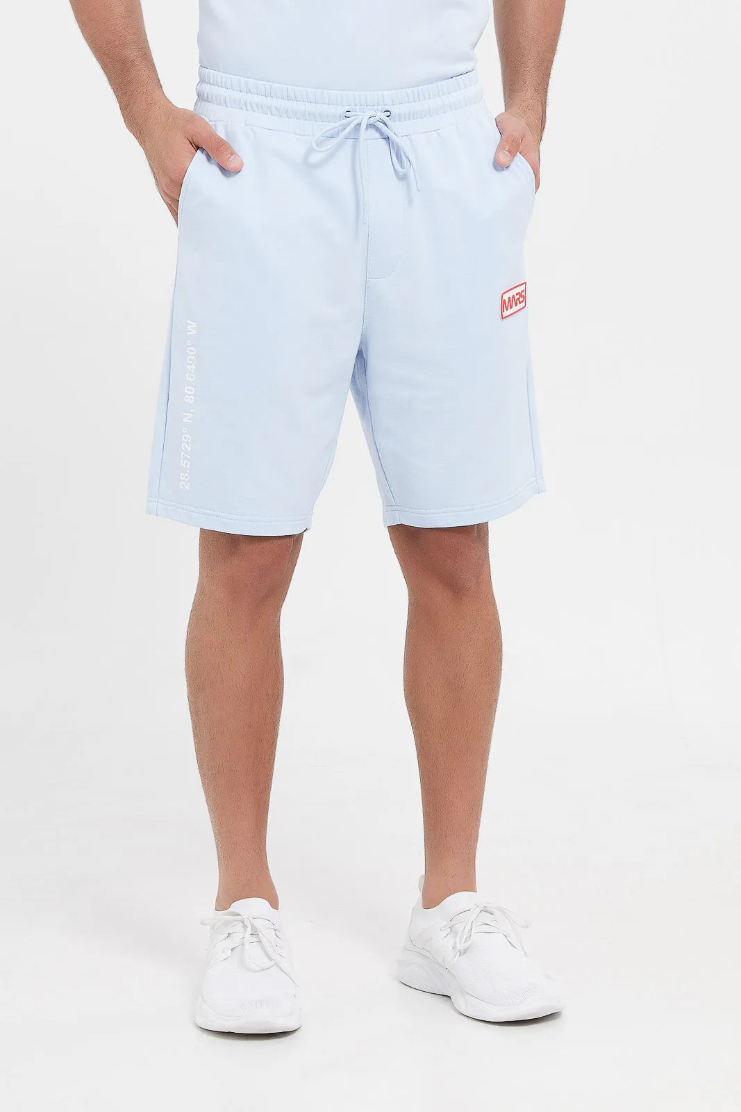 Men Blue Embroidered Lounge Short