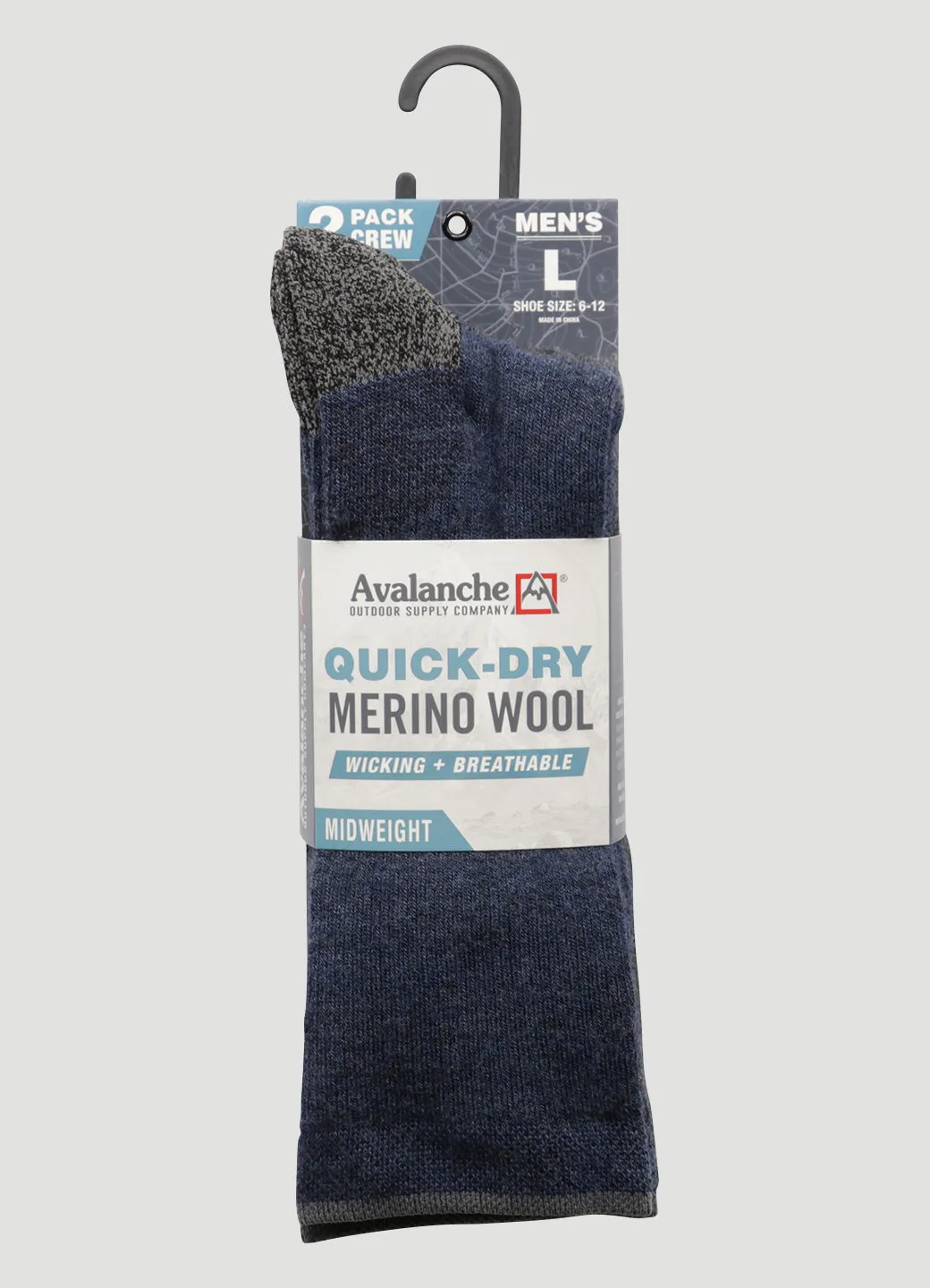 Men's Quick Dry Merino Crew Socks 2-Pack