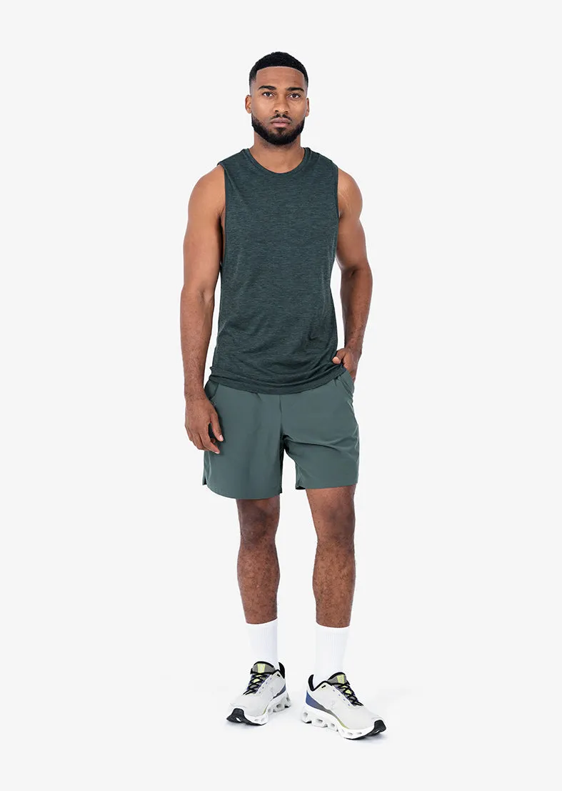 Mens Seamless Tank Khaki Green Melange