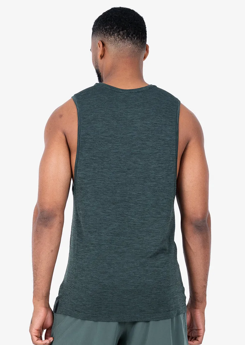 Mens Seamless Tank Khaki Green Melange