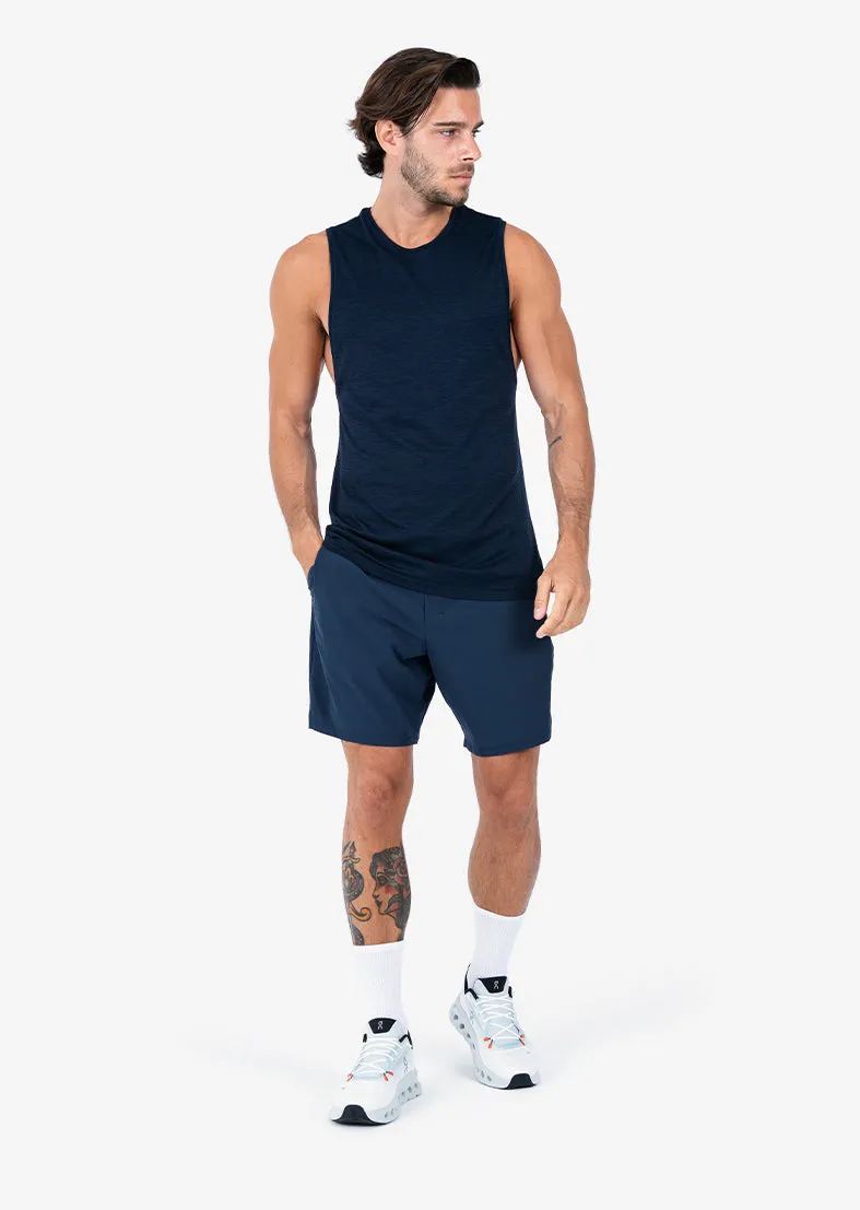 Mens Seamless Tank Navy Melange