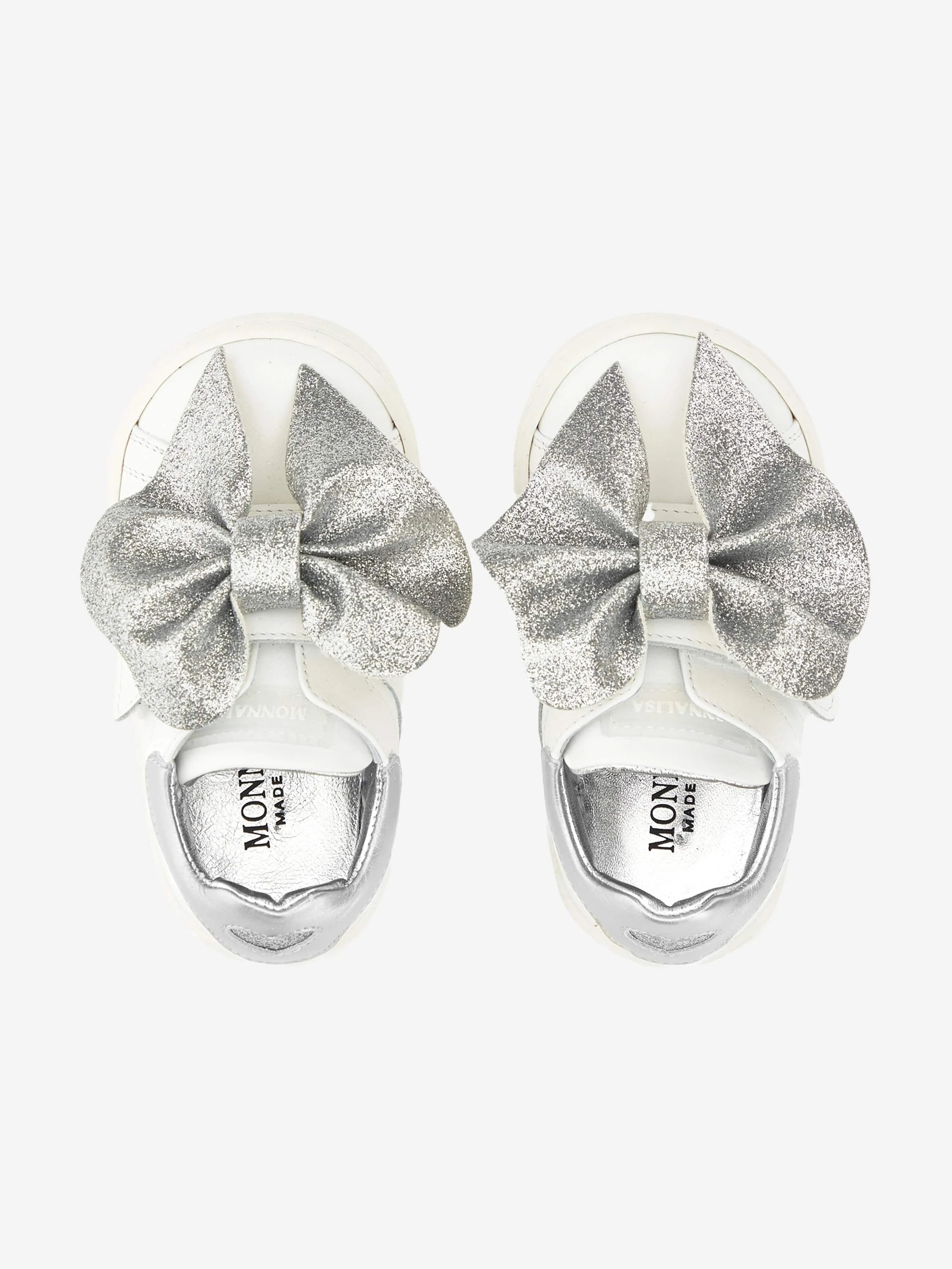 Monnalisa Girls Leather Bow Trainers in Ivory