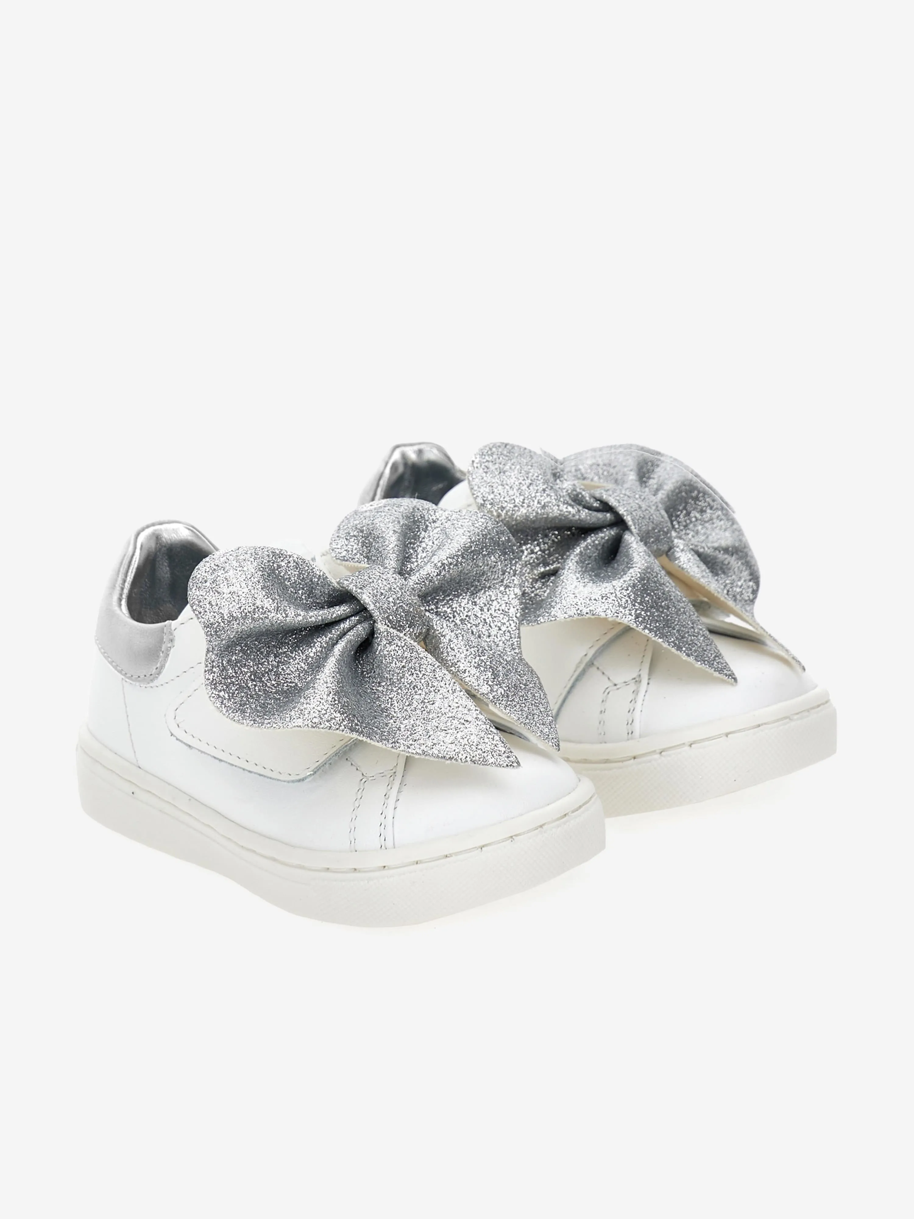 Monnalisa Girls Leather Bow Trainers in Ivory