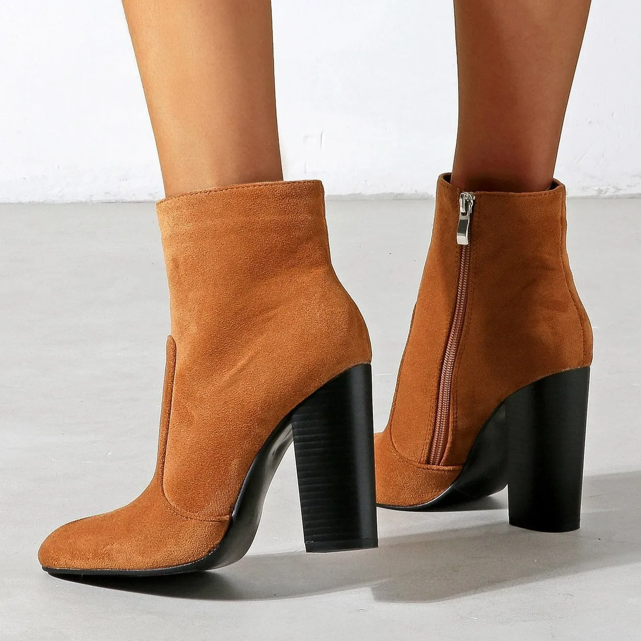 NewThick High Heeled Round Toe Suede Boots Women