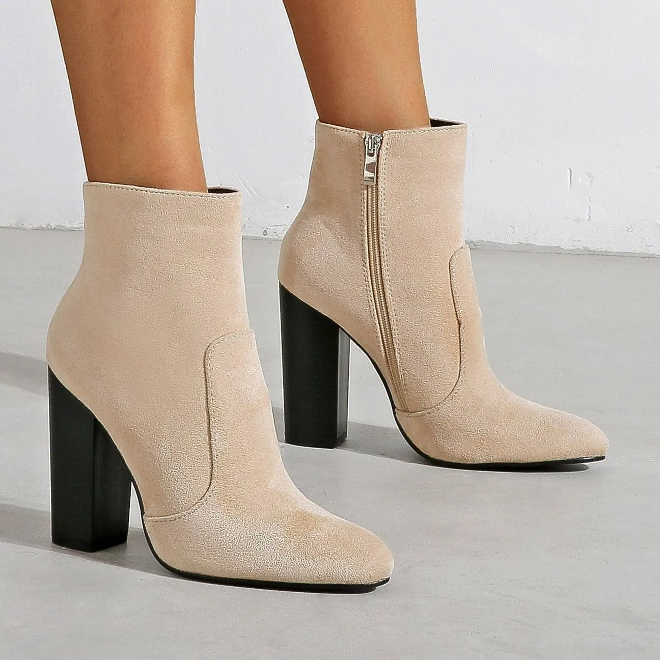 NewThick High Heeled Round Toe Suede Boots Women