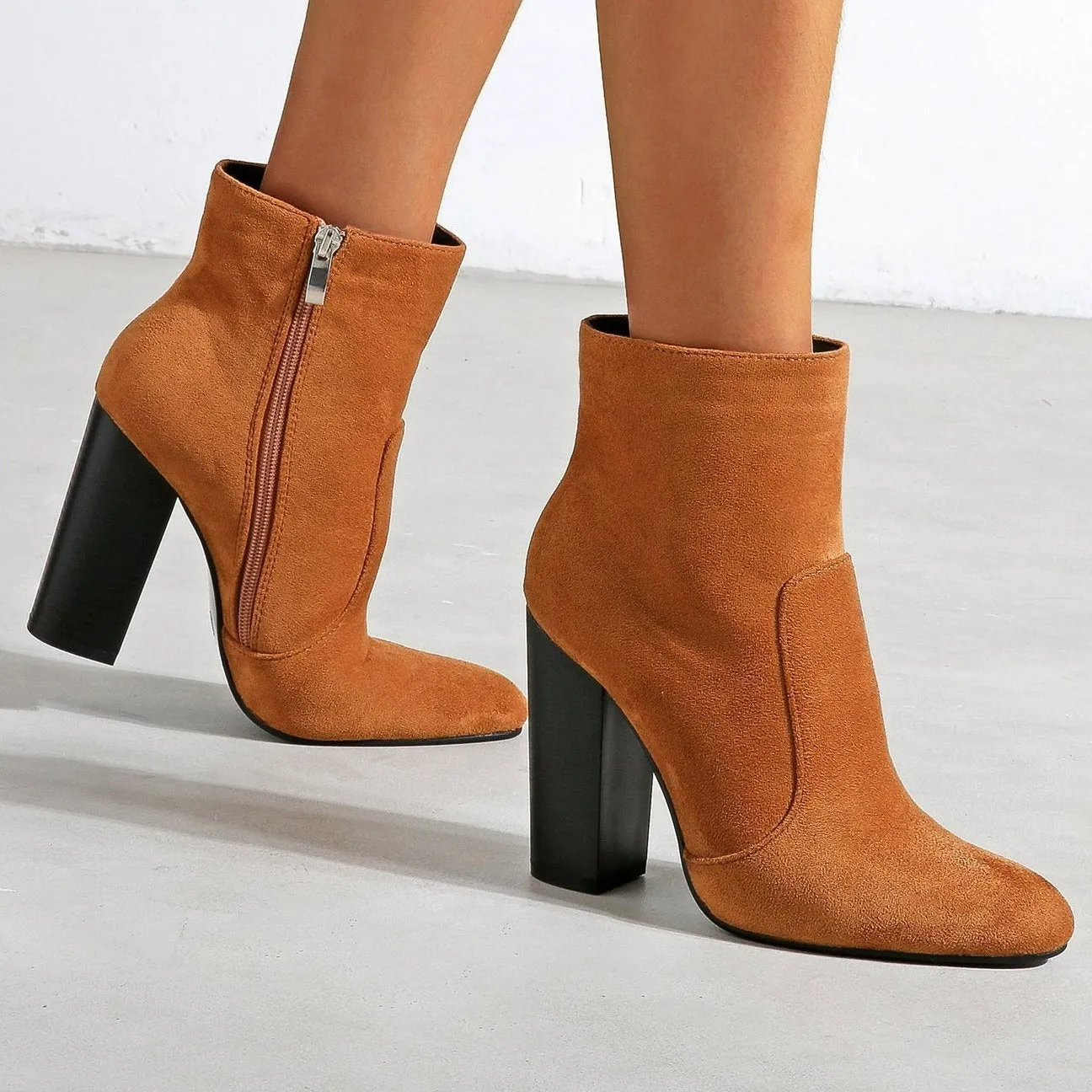 NewThick High Heeled Round Toe Suede Boots Women