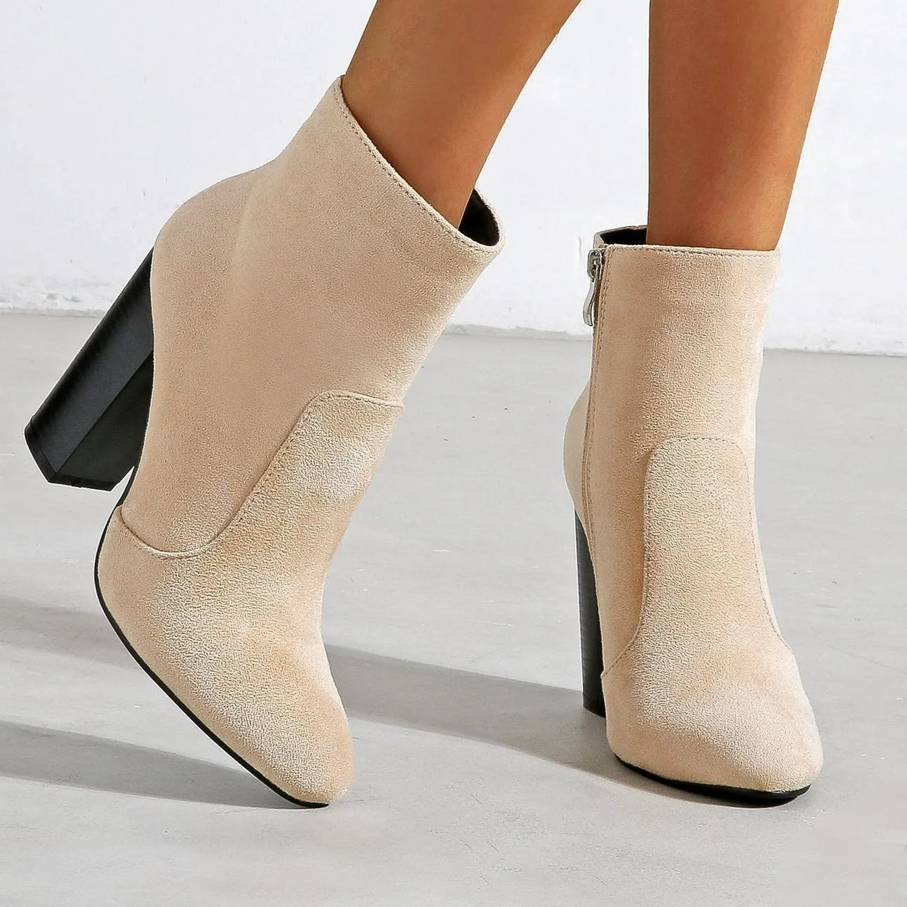 NewThick High Heeled Round Toe Suede Boots Women