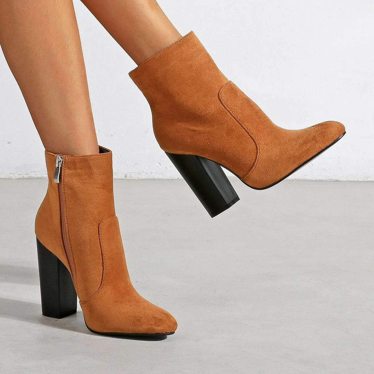 NewThick High Heeled Round Toe Suede Boots Women