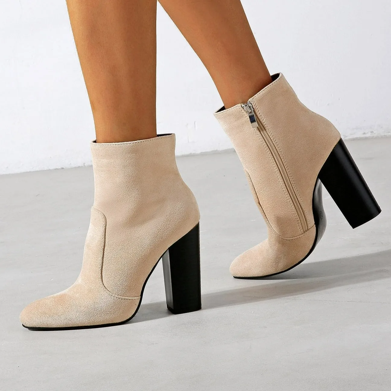 NewThick High Heeled Round Toe Suede Boots Women