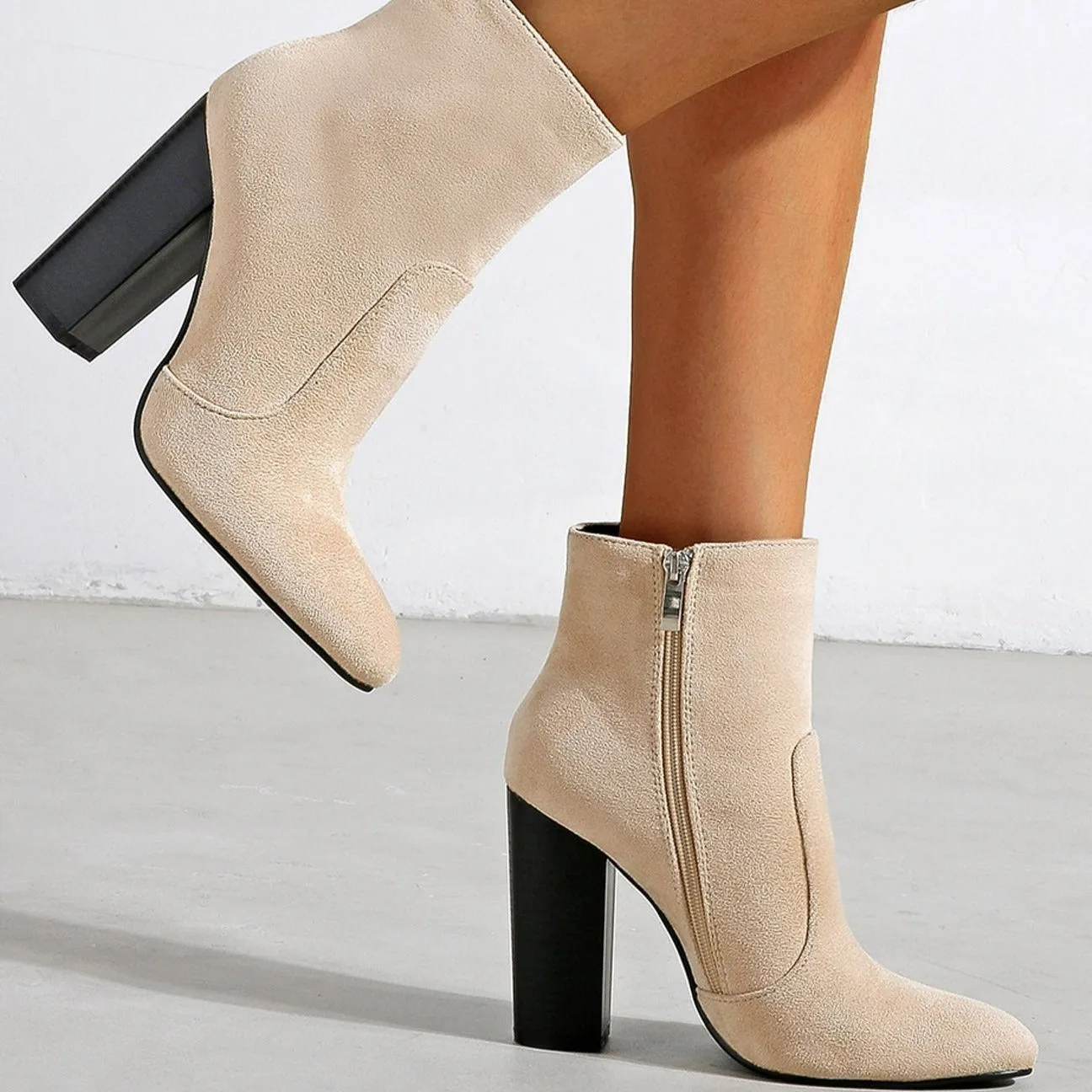 NewThick High Heeled Round Toe Suede Boots Women