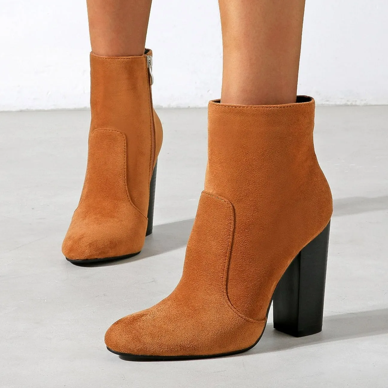 NewThick High Heeled Round Toe Suede Boots Women