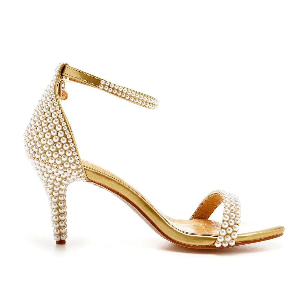 Open Toe Pearl Ankle Strap Wedding High Heel