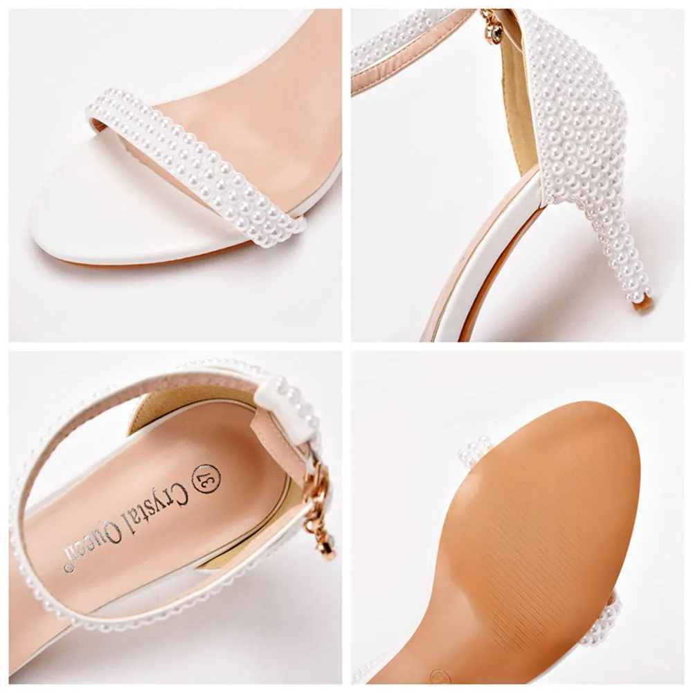 Open Toe Pearl Ankle Strap Wedding High Heel