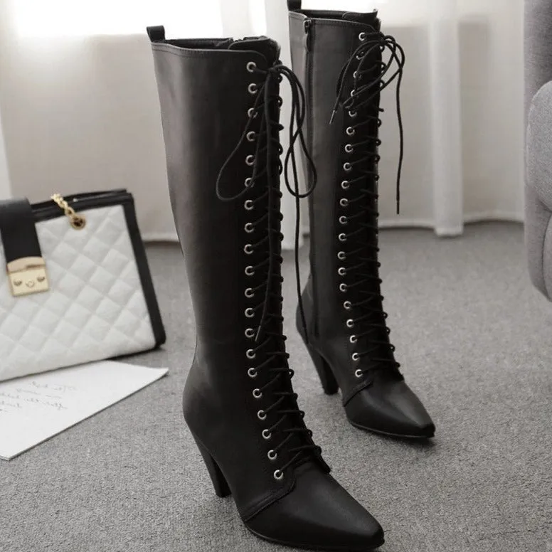 Patent Leather Chunky Heeled Thigh High Boots