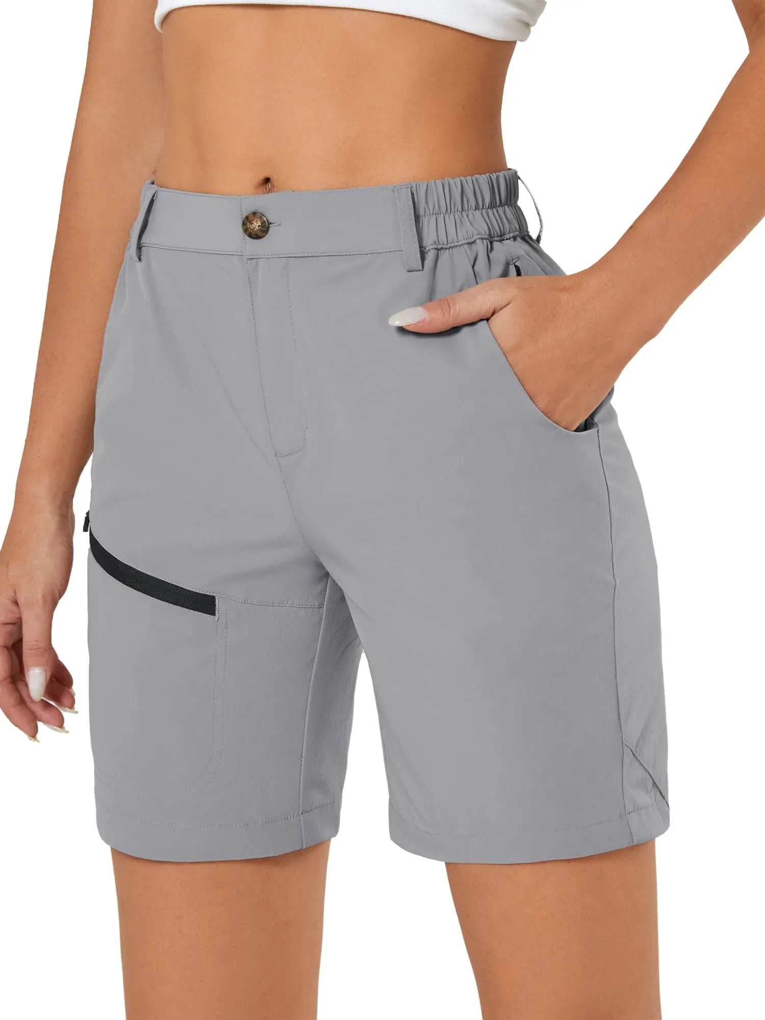 Pdbokew Women's Hiking Cargo Shorts Quick Dry Active Golf Shorts Summer Travel Shorts with Zipper Pockets Water Resistant Size Lightgrey 2XL