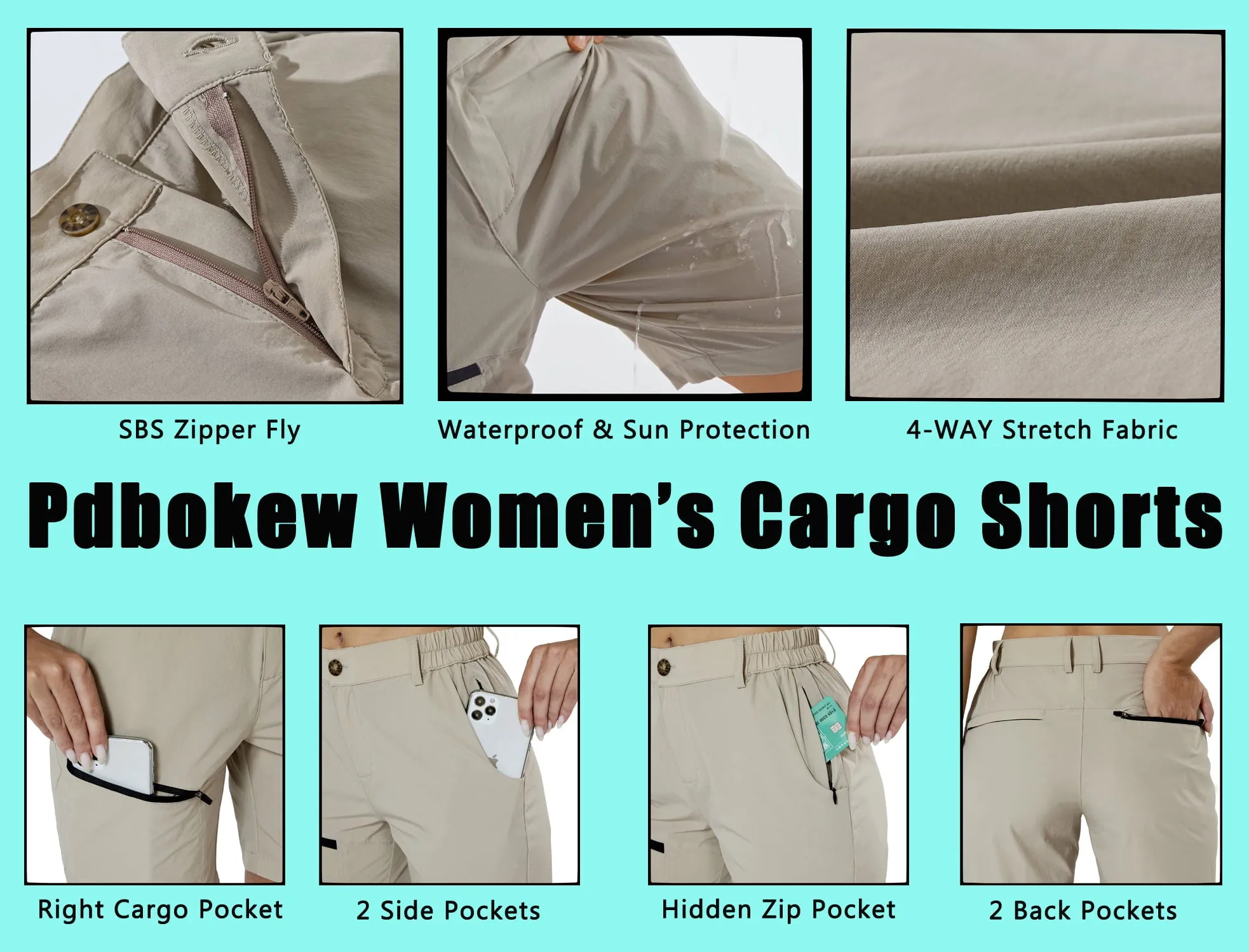 Pdbokew Women's Hiking Cargo Shorts Quick Dry Active Golf Shorts Summer Travel Shorts with Zipper Pockets Water Resistant Size Lightgrey 2XL