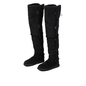 Pierced Thigh-High Suede Shearling Boots ( Made-to-Order )