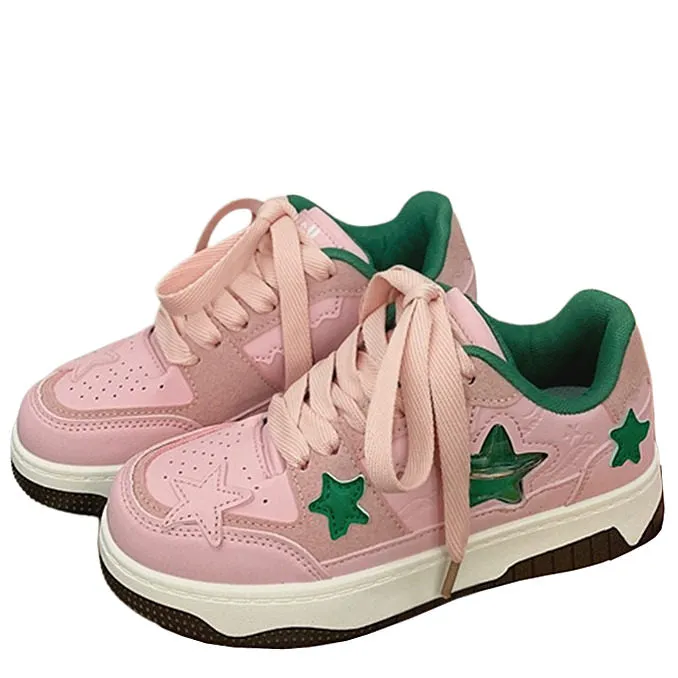 Pink & Green Aesthetic Star Sneakers