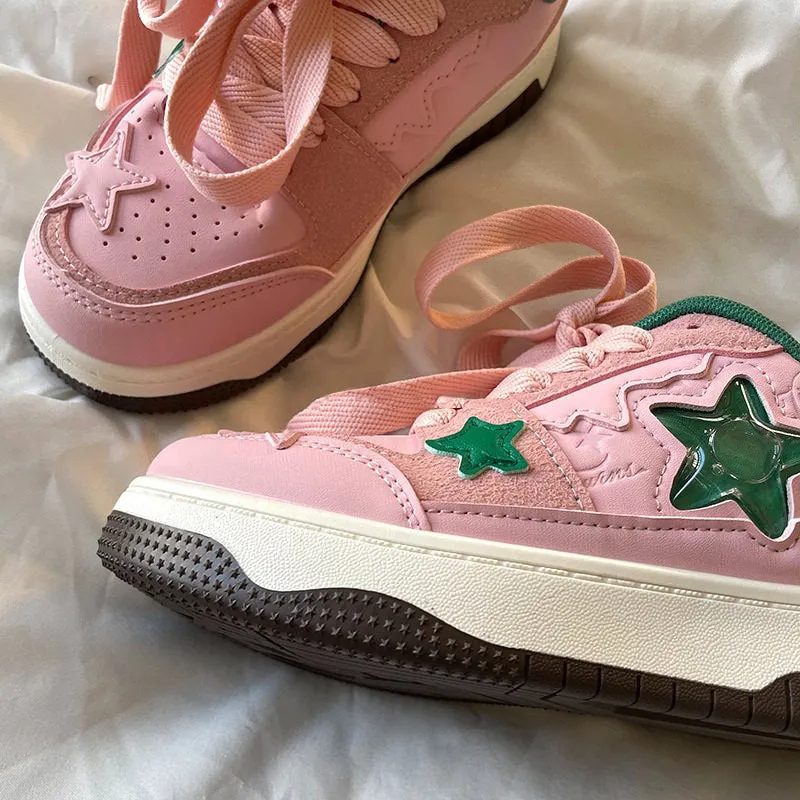 Pink & Green Aesthetic Star Sneakers