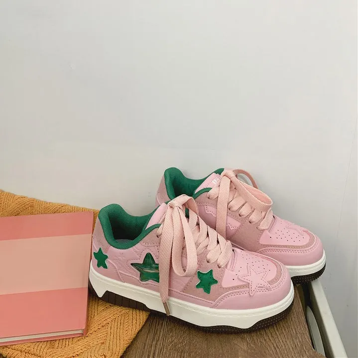 Pink & Green Aesthetic Star Sneakers