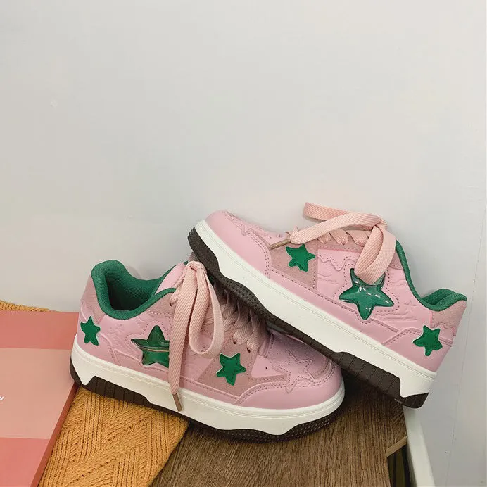 Pink & Green Aesthetic Star Sneakers