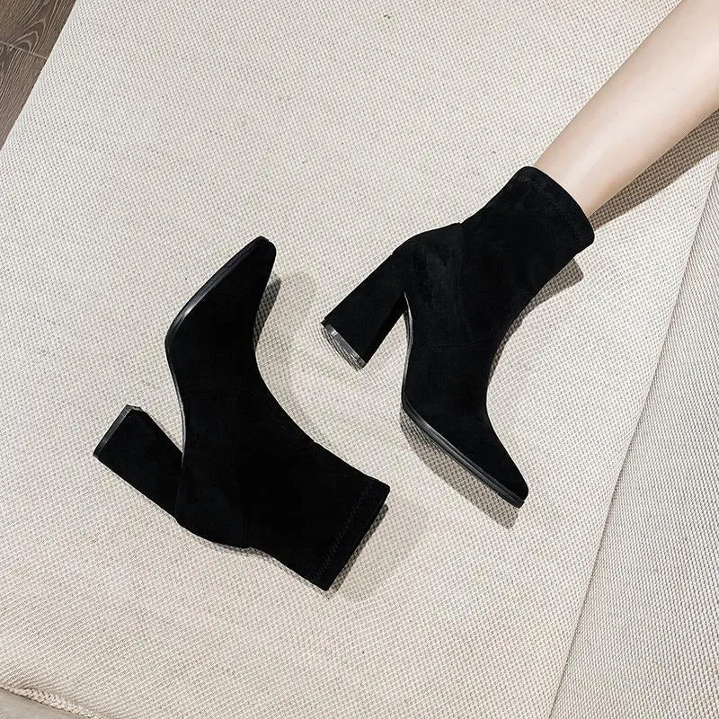 Pointed Toe Suede Short Boots