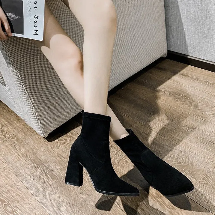 Pointed Toe Suede Short Boots