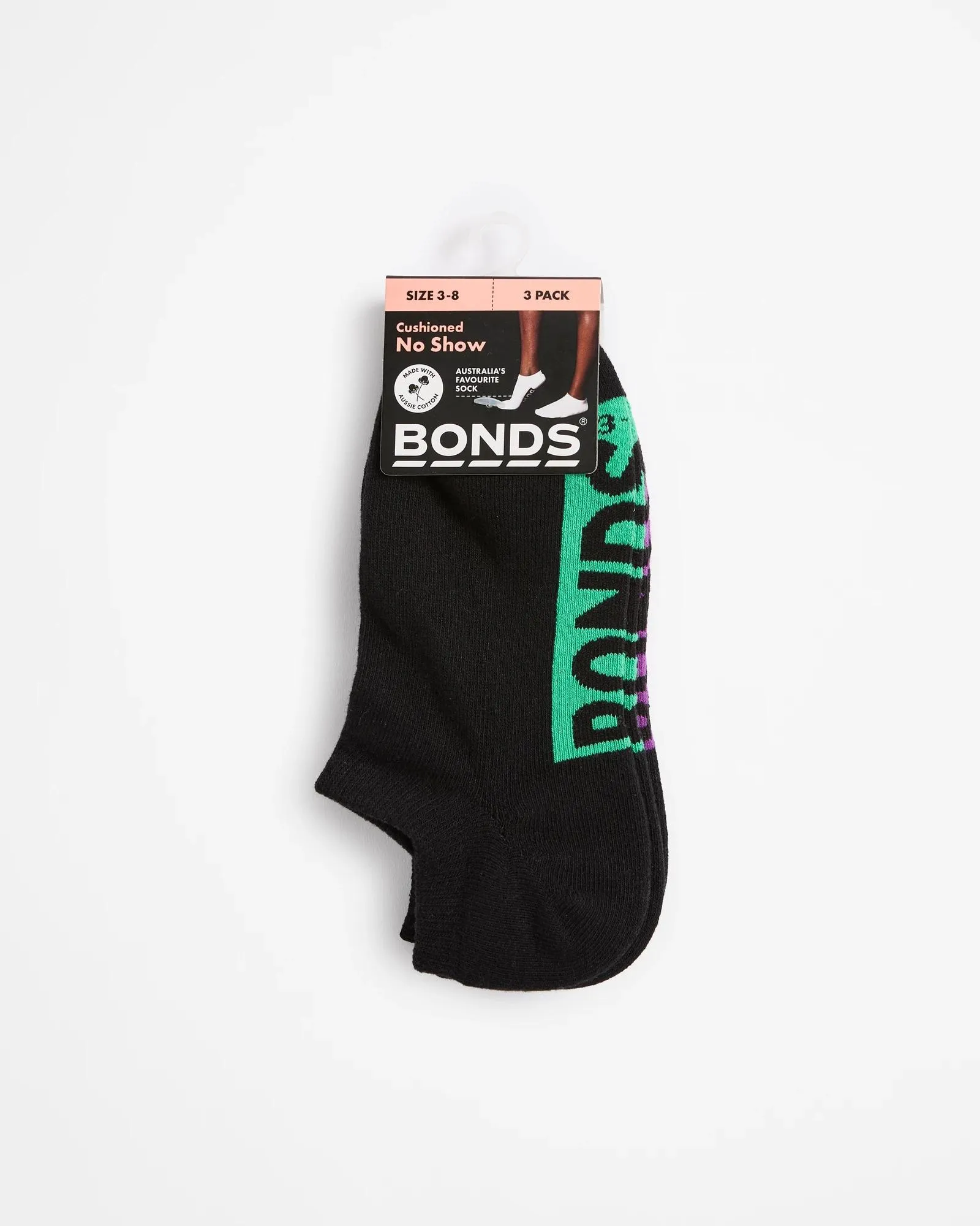 popular  Bonds 3 Pack Australian Cotton Blend Cushioned No Show Socks - Black