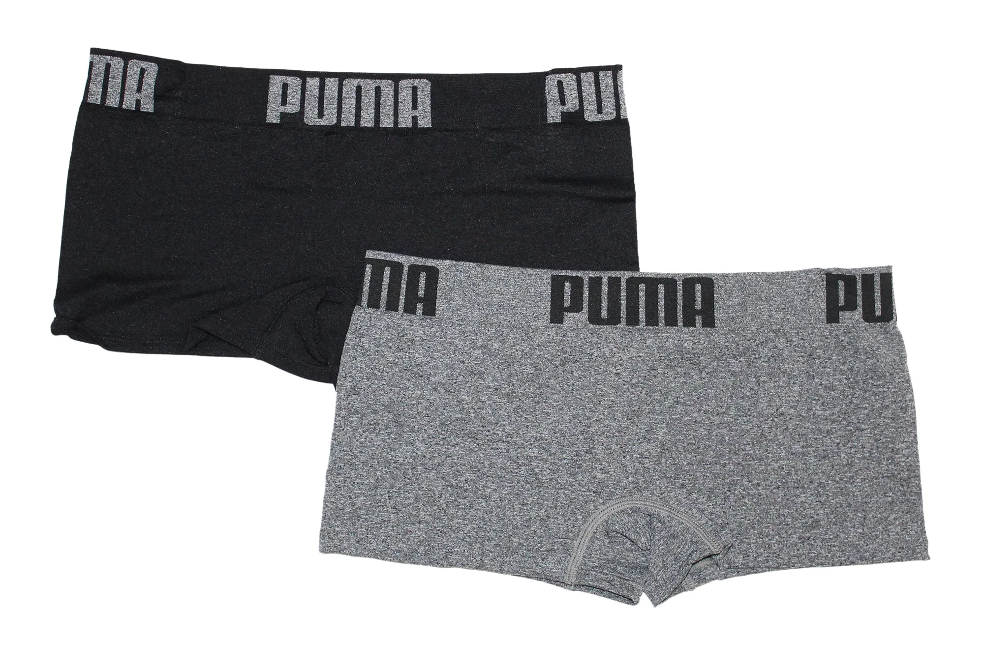 Puma Women's 2-Pack Seamless Wide Waistband Big Logo Super Soft Sport Stretch Boyshort Panty