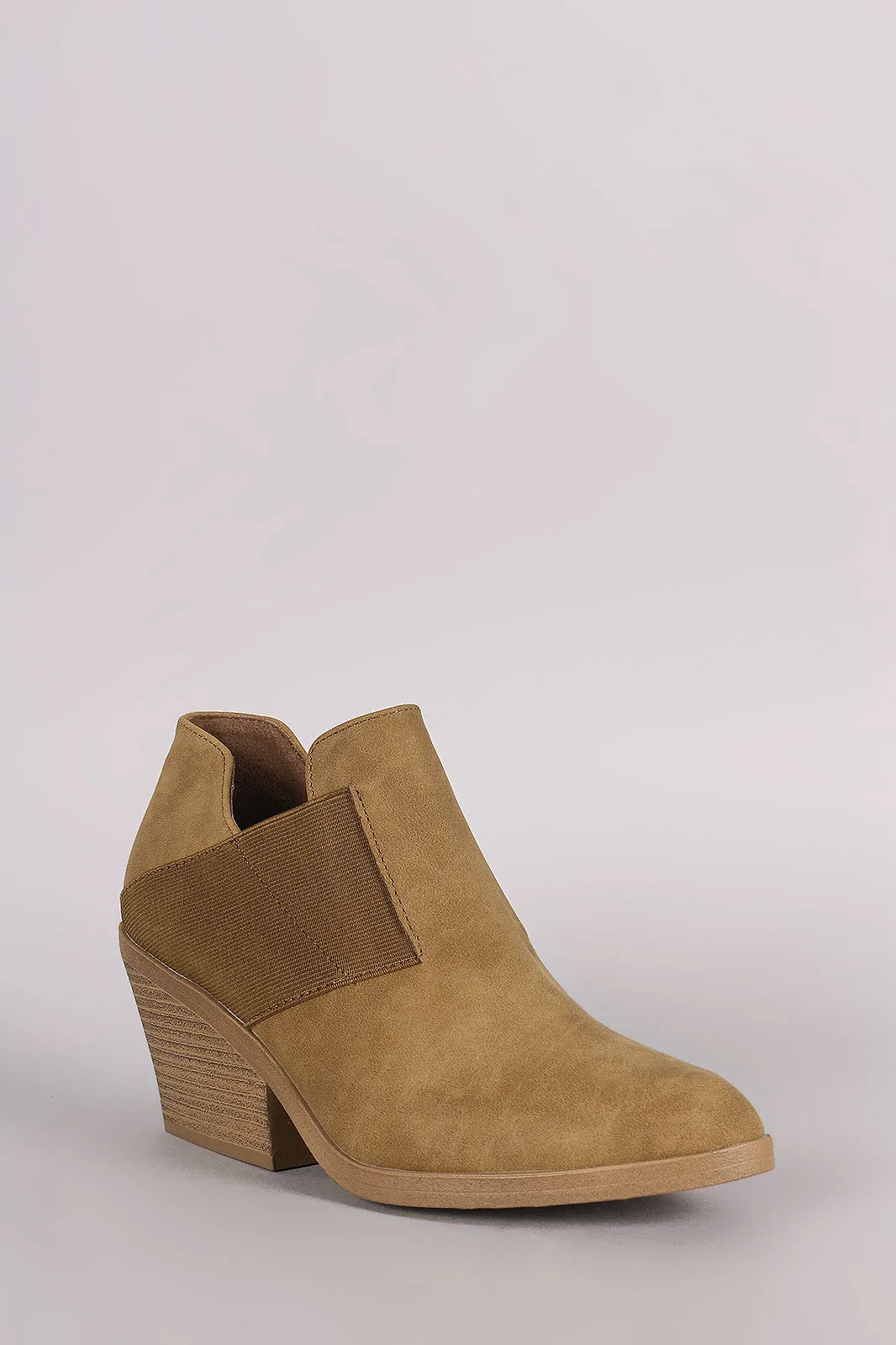 Qupid Nubuck Gore Panel Block Heeled Cowgirl Booties