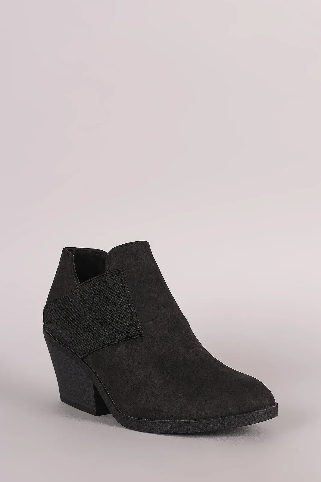 Qupid Nubuck Gore Panel Block Heeled Cowgirl Booties