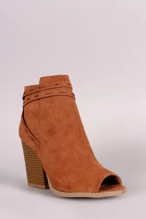 Qupid Open Toe Chunky Heel Tassel Booties