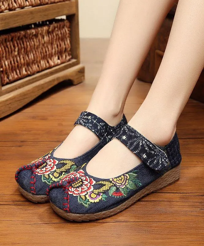 Red Cotton Embroideried Fabric Flat Shoes For Women Splicing Flats