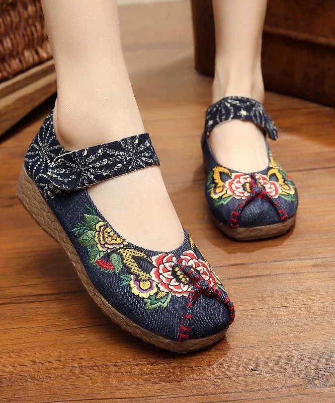 Red Cotton Embroideried Fabric Flat Shoes For Women Splicing Flats