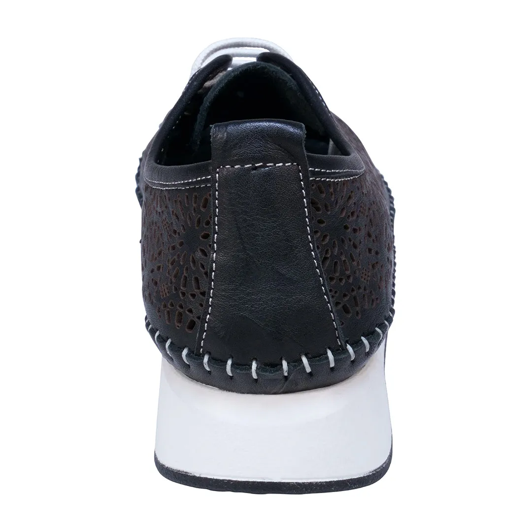 Sarto Black Perforated Leather Lace Up Sneakers