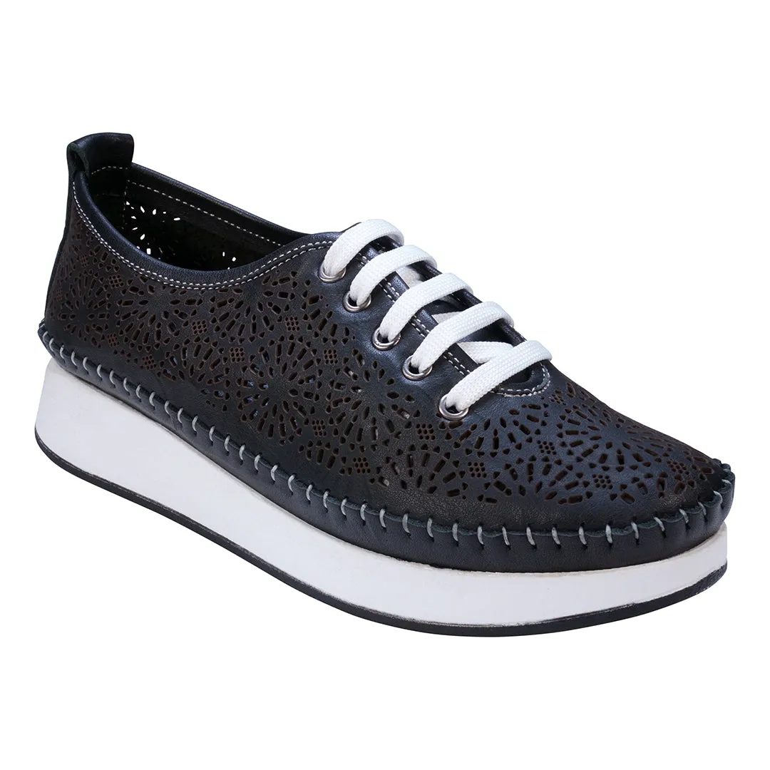 Sarto Black Perforated Leather Lace Up Sneakers