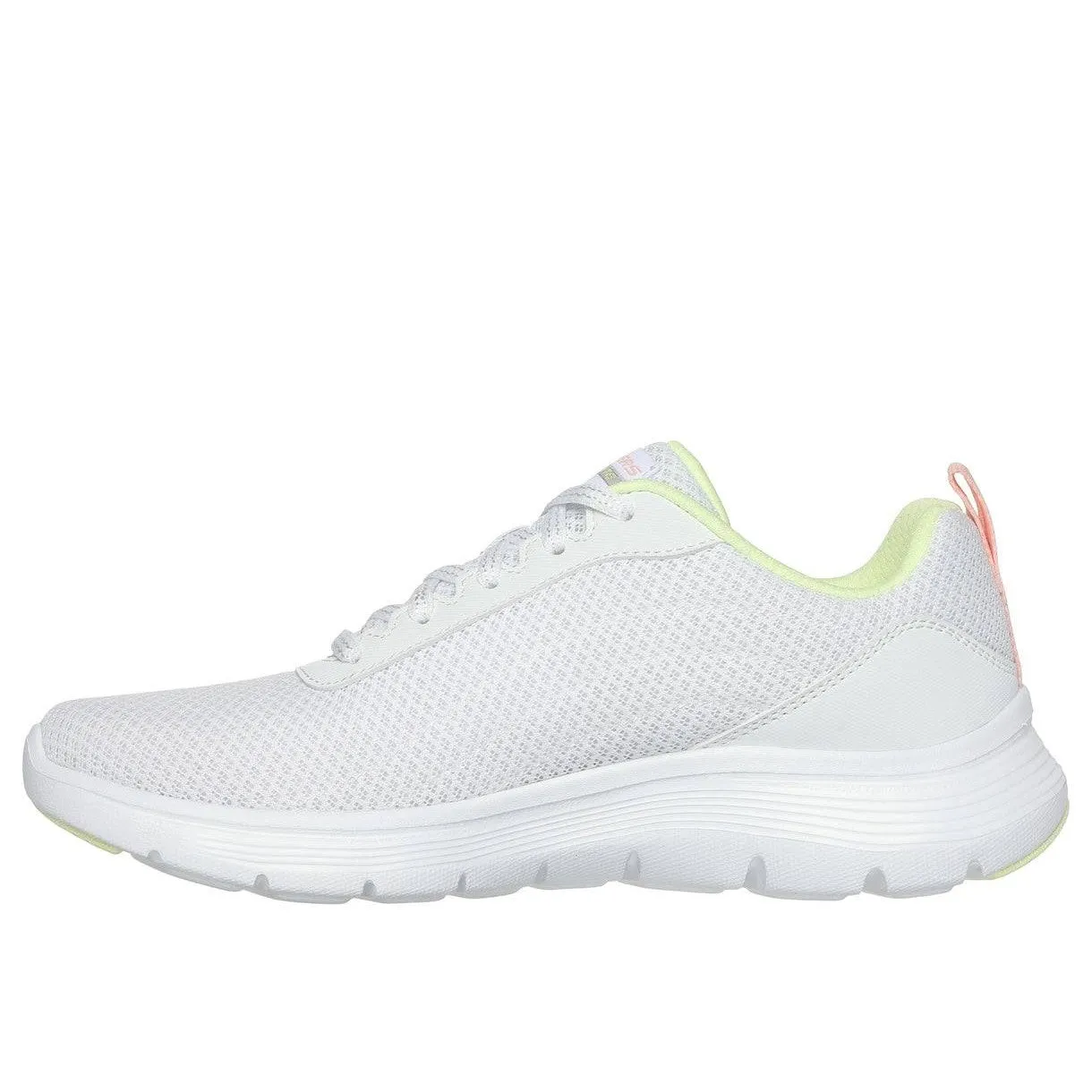 Skechers 150200 Flex Appeal 5.0-New Thrive Ladies White Multi Textile Vegan Lace Up Trainers