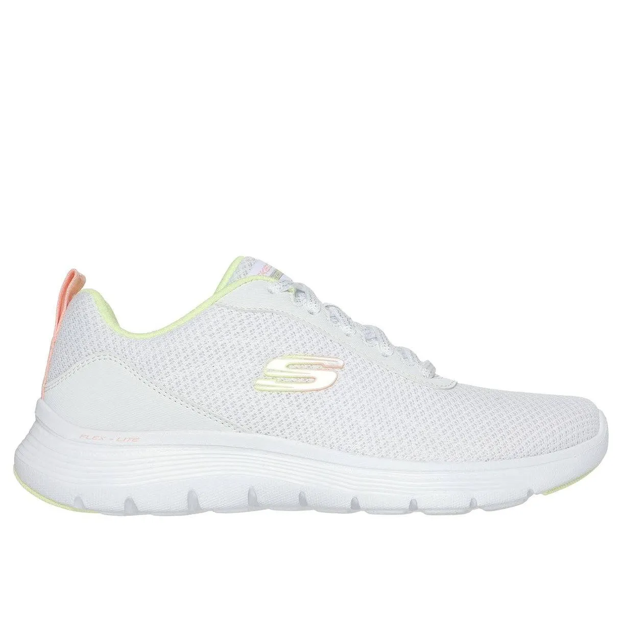 Skechers 150200 Flex Appeal 5.0-New Thrive Ladies White Multi Textile Vegan Lace Up Trainers