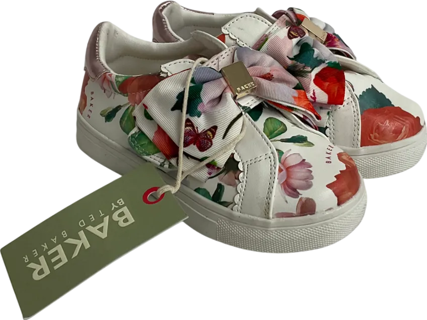 Ted Baker Multicoloured White Floral Bow Trainers UK 7 EU 24 👼