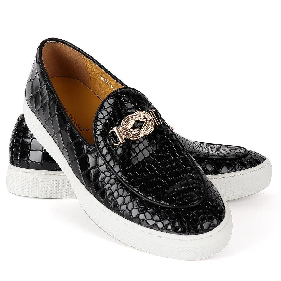 Terry Taylors  Twisted Logo  Black Croc Skin Leather Men's Shoe