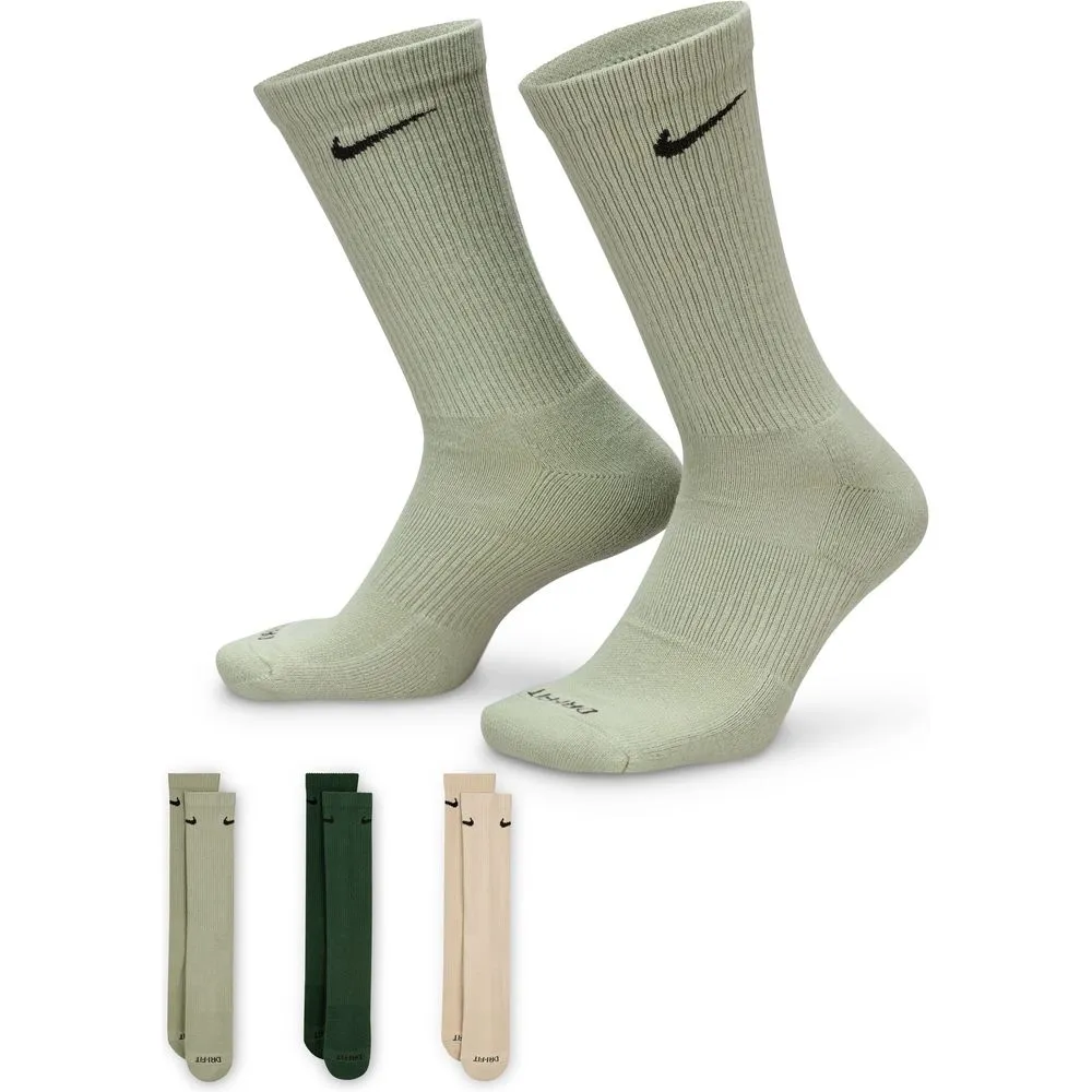 Unisex Everyday Plus Cushioned Training Crew Socks (3 Pairs) - Green/Beige