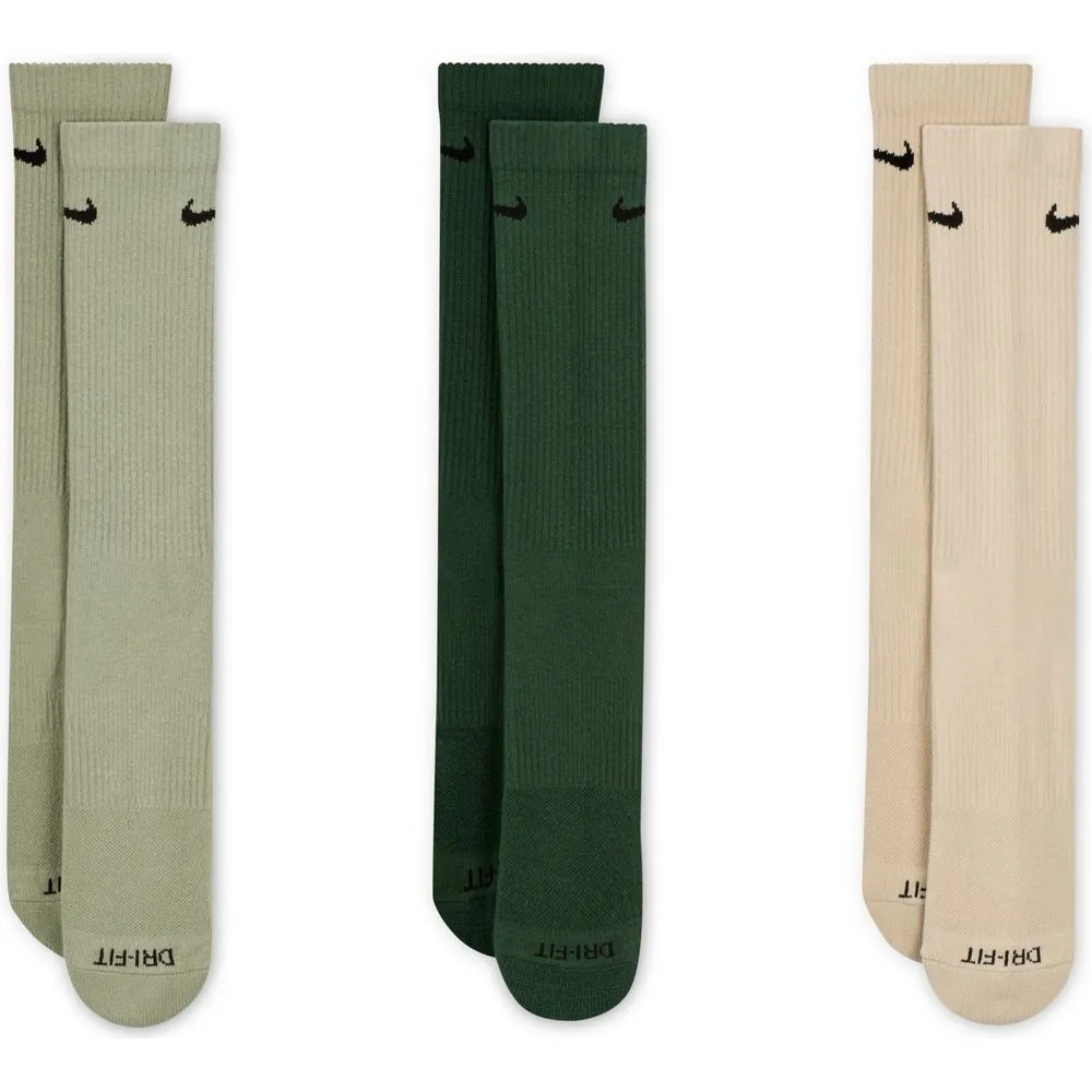 Unisex Everyday Plus Cushioned Training Crew Socks (3 Pairs) - Green/Beige