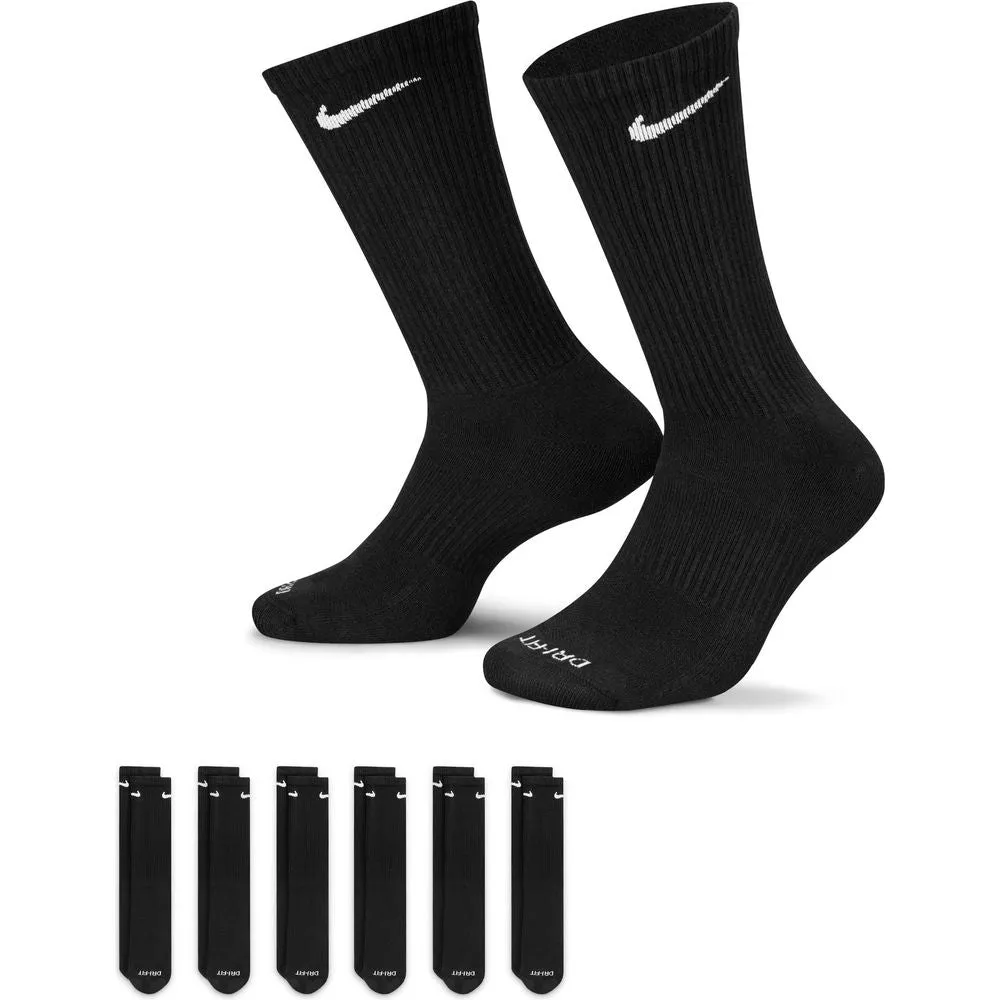 Unisex Everyday Plus Cushioned Training Crew Socks (6 Pairs) - Black