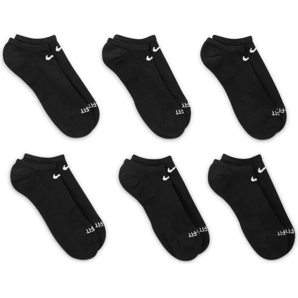 Unisex Everyday Plus Cushioned Training No-Show Socks (6 Pairs) - Black