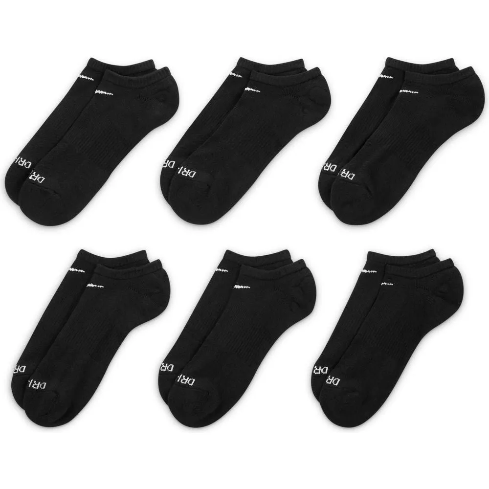 Unisex Everyday Plus Cushioned Training No-Show Socks (6 Pairs) - Black